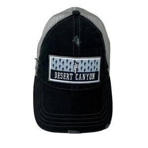 Desert Canyon Baseball Cap Hat Distressed Black Canvas Gray Mesh Pukka